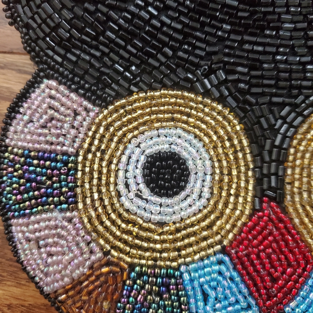 Heavy beaded owl coin bag with long chain